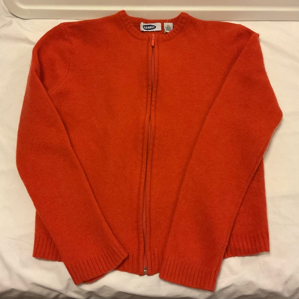 Burnt orange wool zip up cardigan sweater S